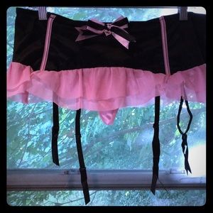 Playboy one piece mini skirt, garter belt & thong